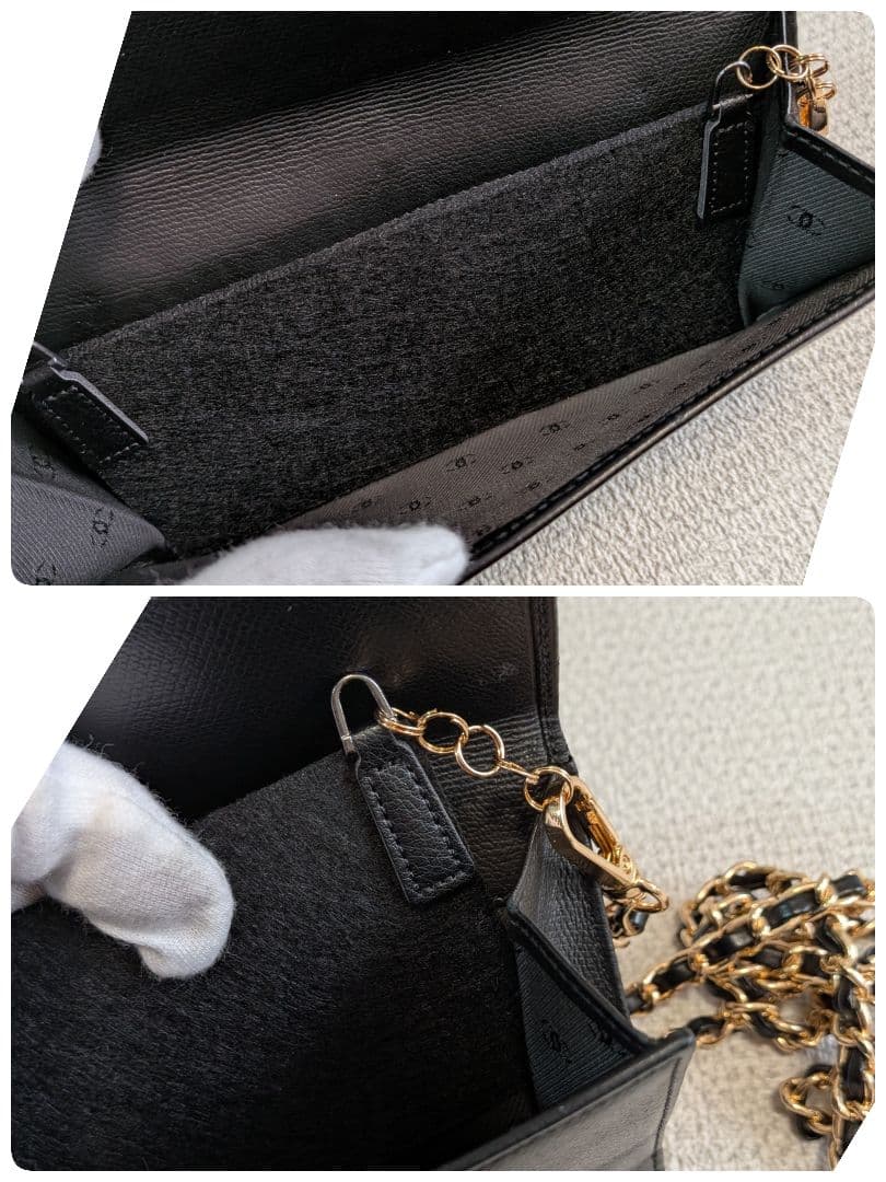 最終価格　シャネル　黒　Wホック長財布　カーフスキン　チェーン　ショルダー