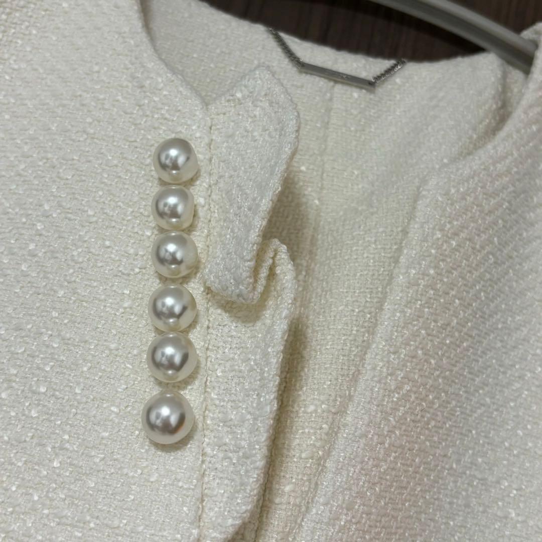 【CELFORD】フリルパールネックロングジレ★ツイード素材