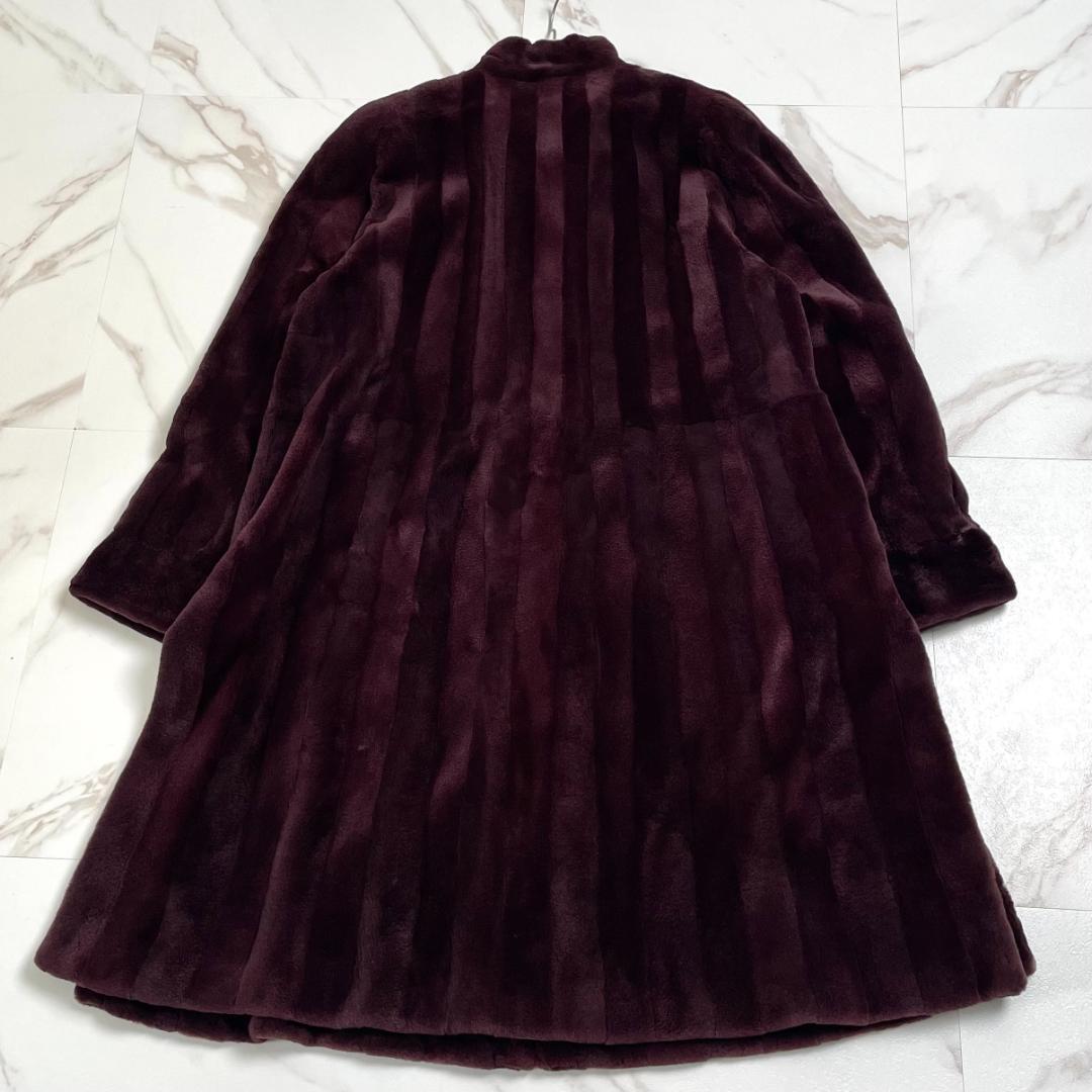 総丈105cm✨サガミンク リアルファー コート 銀サガ バーガンディ 毛並み◎