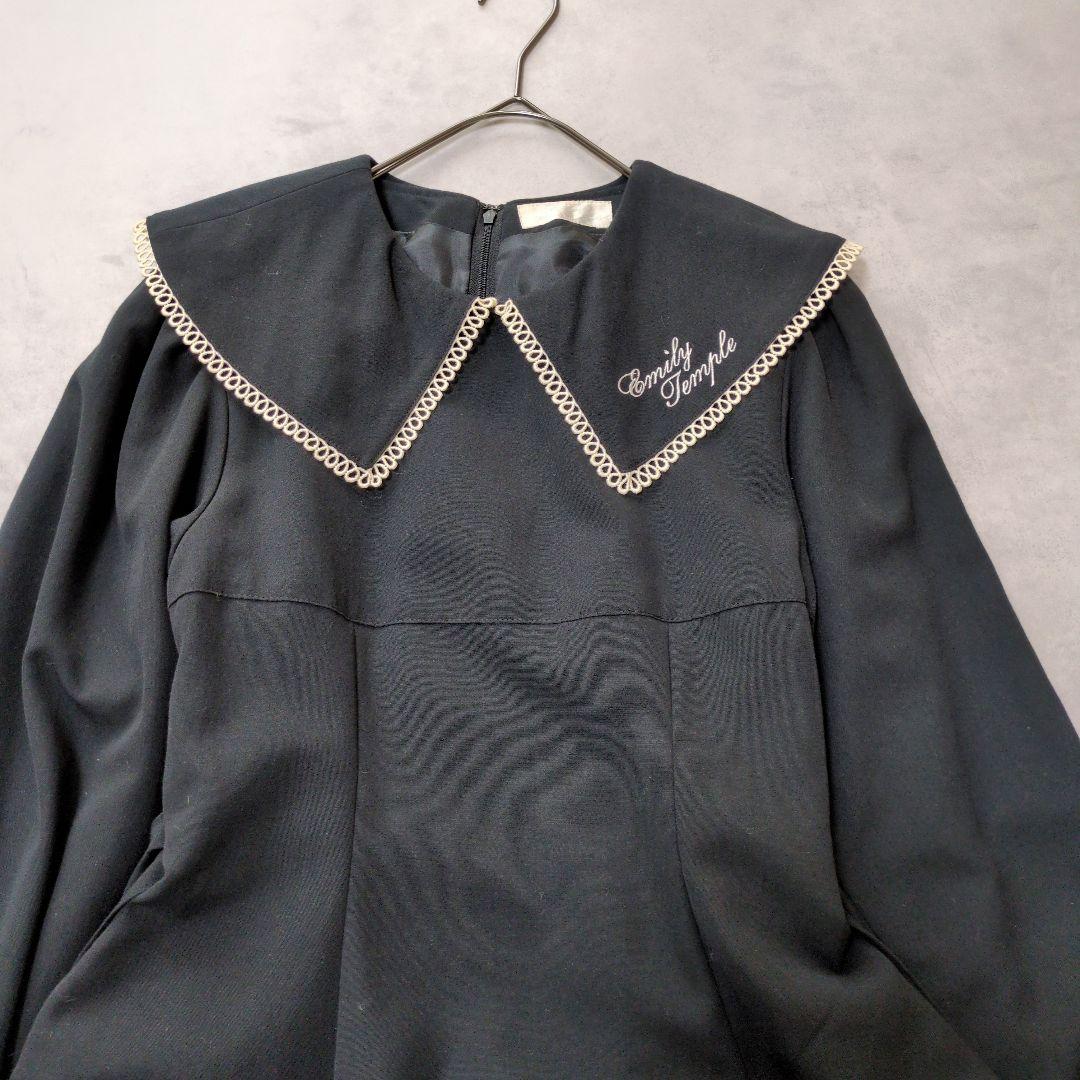 希少✨️ Emily Temple 花刺繍レースワンピース ビッグカラー 黒