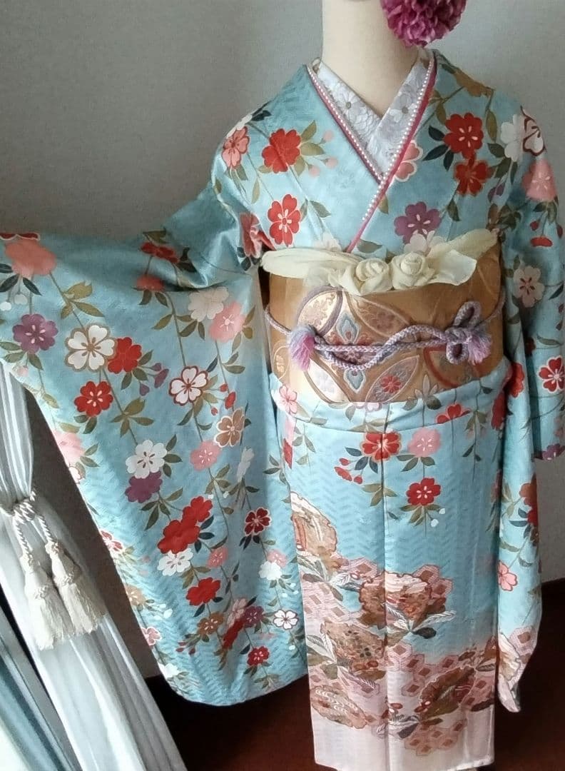 ☆応援価格☆368.小柄なお嬢様へ振袖7点セット　正絹フルセット　成人式　落款