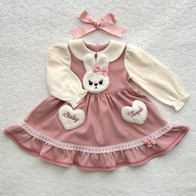 ◆シャーリーテンプル◆うさぎ千鳥ジャガードワンピース◆ピンク◆120◆ウサギ