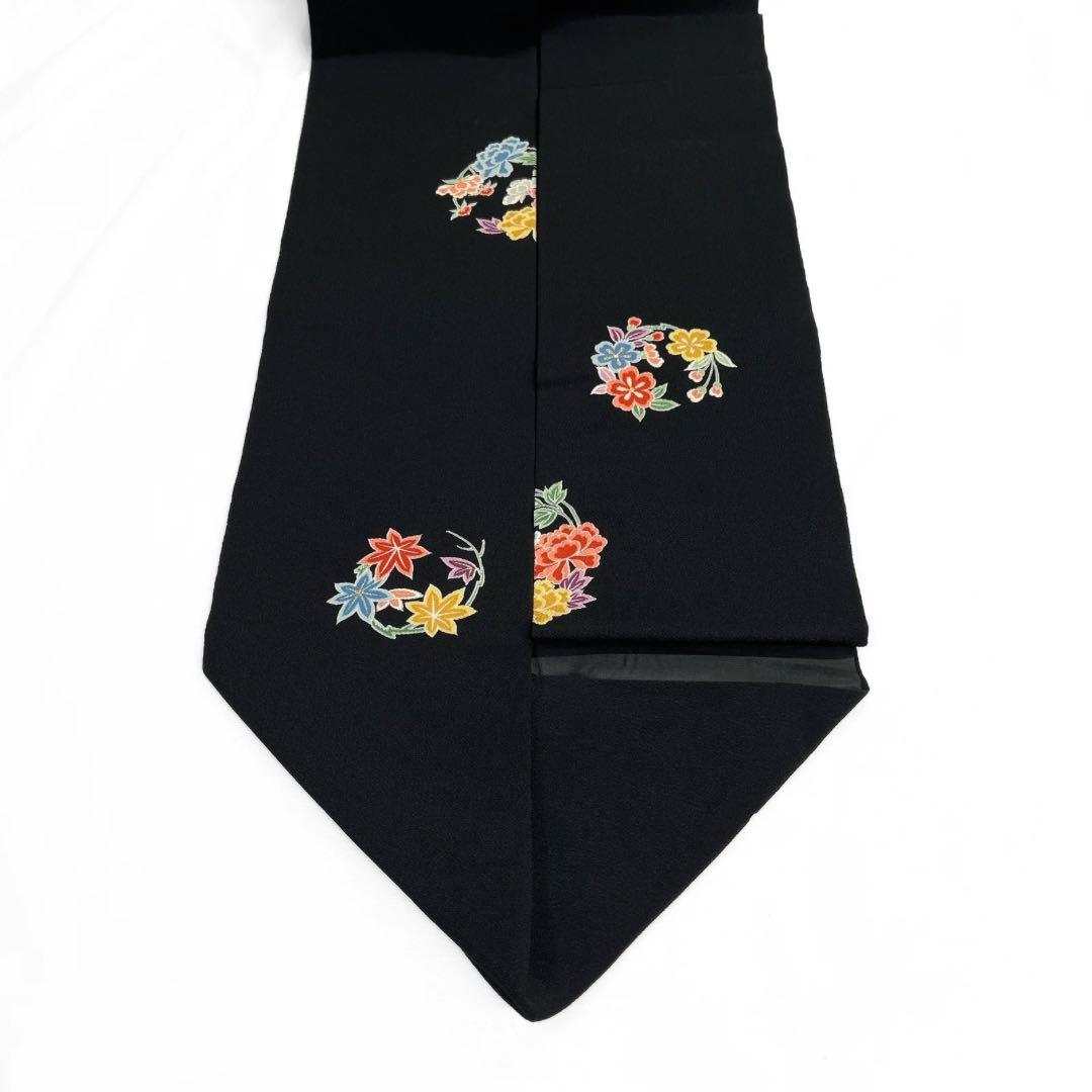 名古屋帯　ちりめん　金彩　花紋　牡丹　菊　桜　楓　着物　093a d