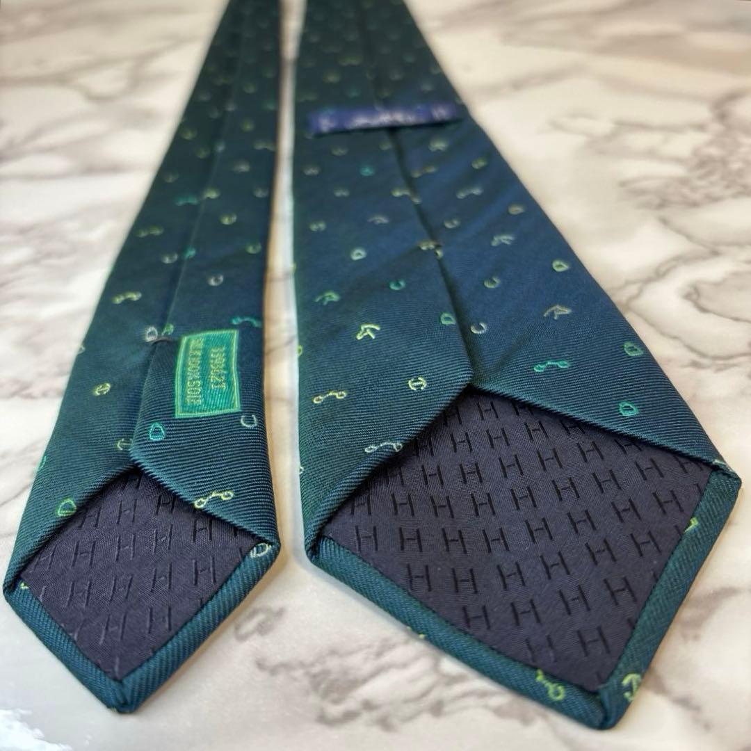 【極美品✨】HERMES ネクタイ　ダークグリーン　深緑　ファソネ　馬蹄　鍵