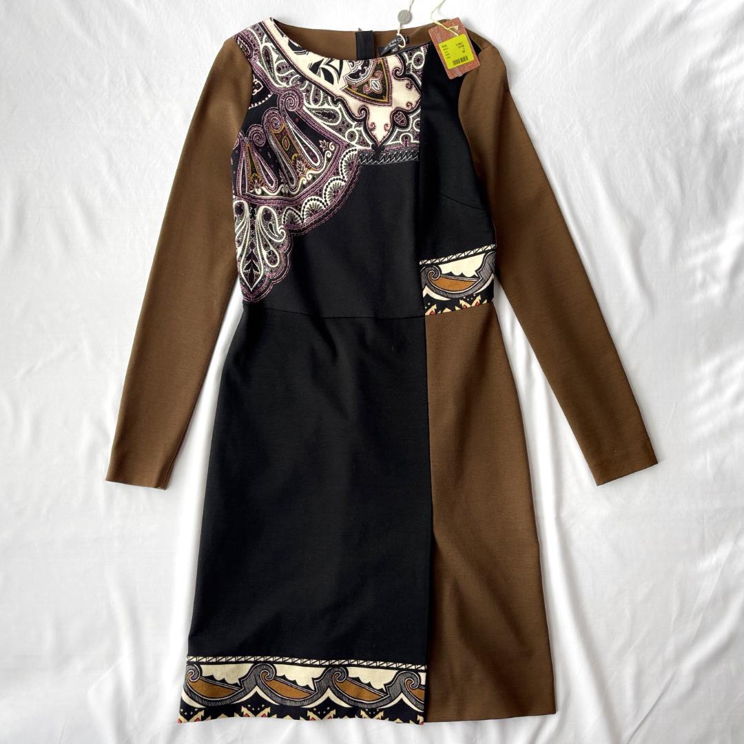 未使用 エトロ ペイズリー ウールブレンド ワンピース ブラウン 40