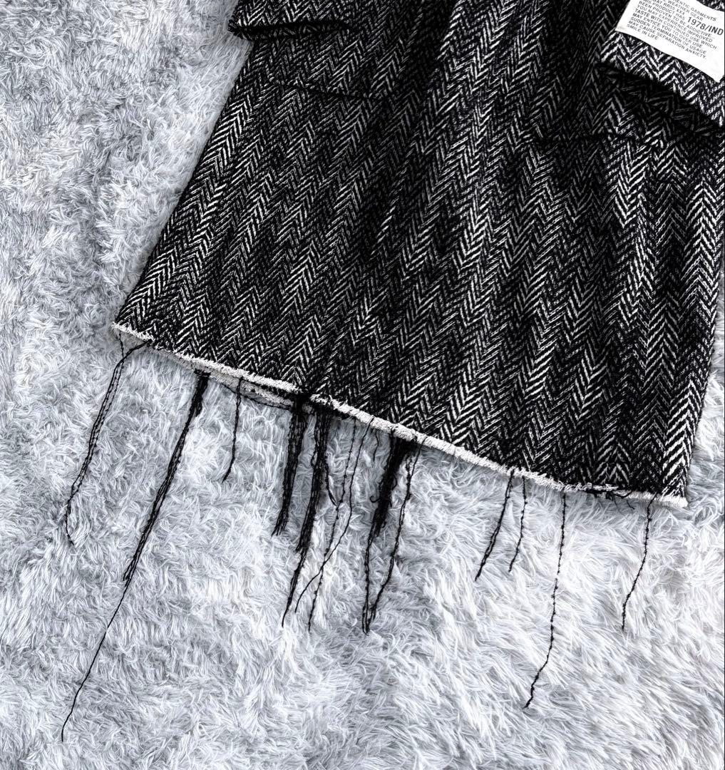 DIESEL ヘリンボーン ロングコート フリンジ加工 48 黒白