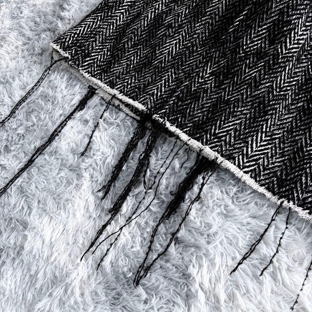 DIESEL ヘリンボーン ロングコート フリンジ加工 48 黒白