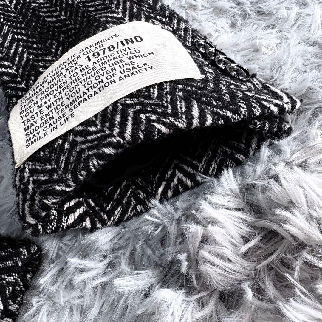 DIESEL ヘリンボーン ロングコート フリンジ加工 48 黒白