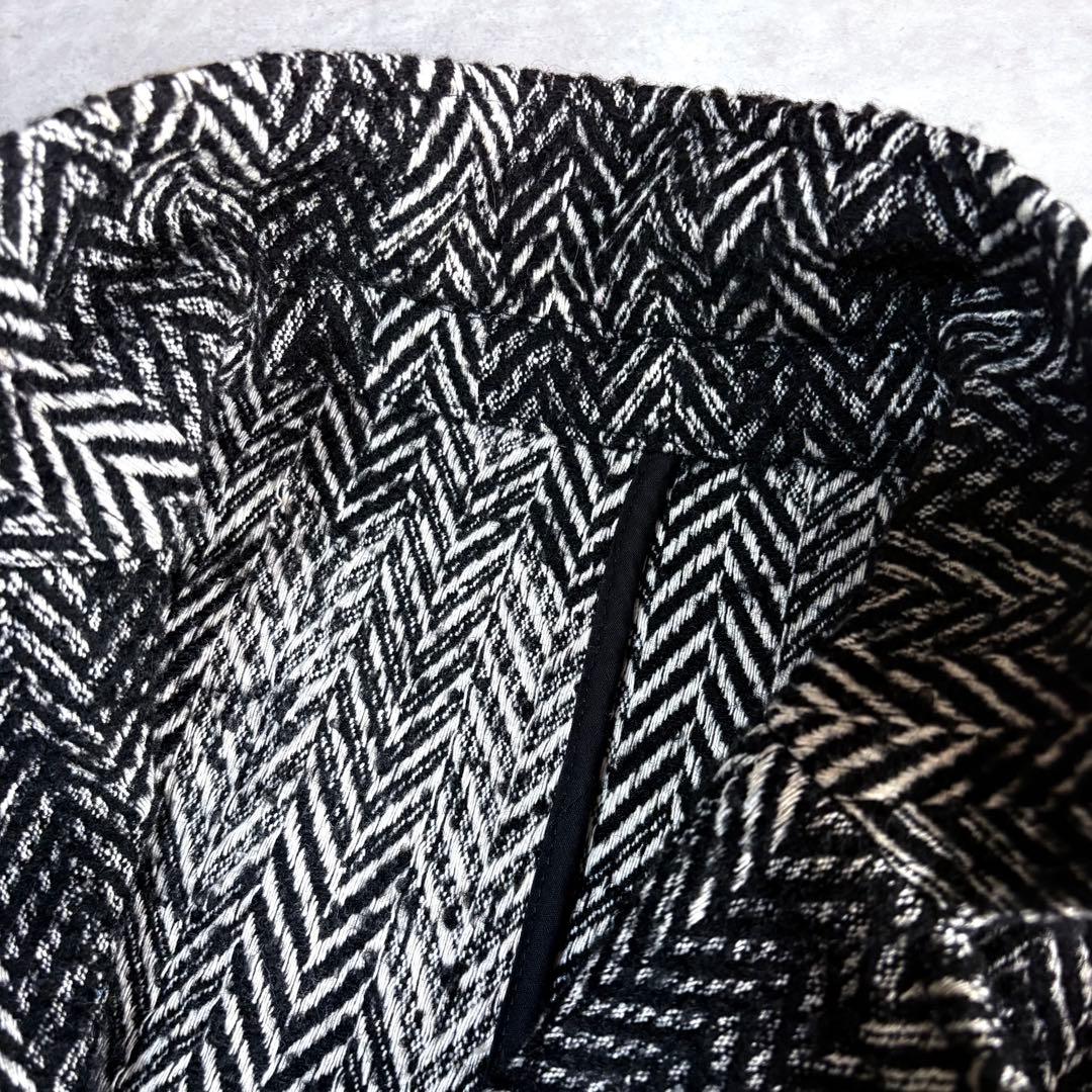 DIESEL ヘリンボーン ロングコート フリンジ加工 48 黒白