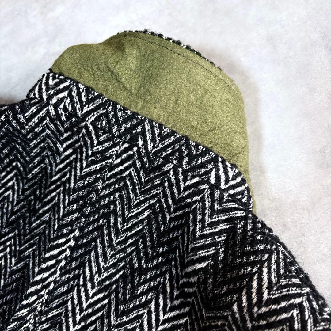 DIESEL ヘリンボーン ロングコート フリンジ加工 48 黒白