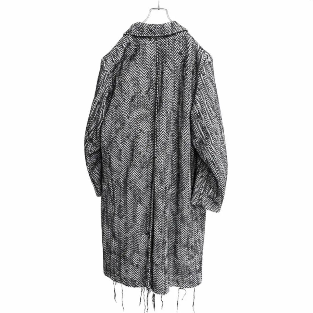 DIESEL ヘリンボーン ロングコート フリンジ加工 48 黒白