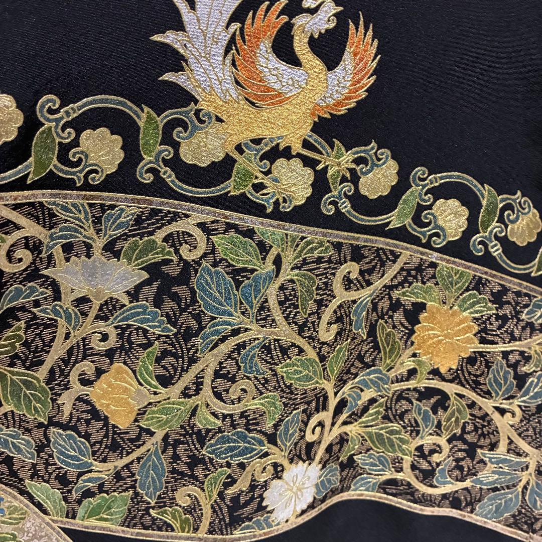 D7 黒留袖 鳳凰 唐草 金箔 正絹 着物 袷 極美品