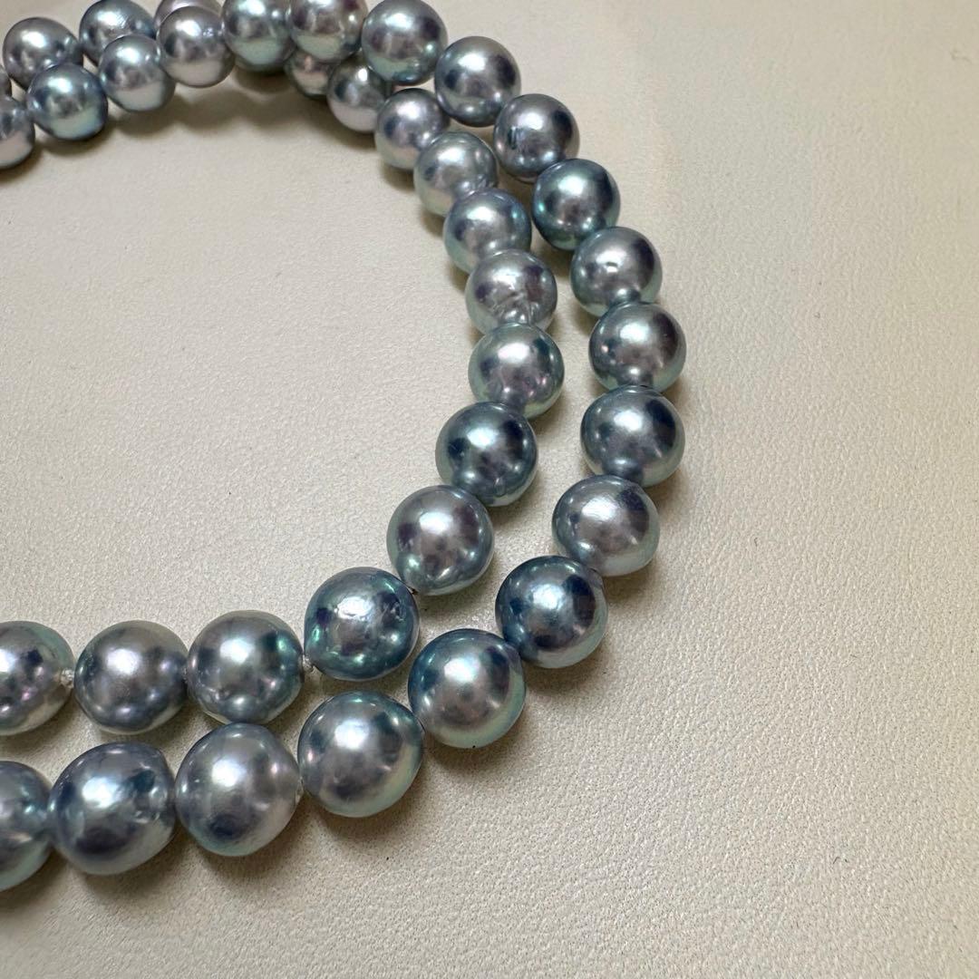真科研鑑別書★無調色ナチュラルブルーSEIKOアコヤ真珠ネックレス7-7.5mm