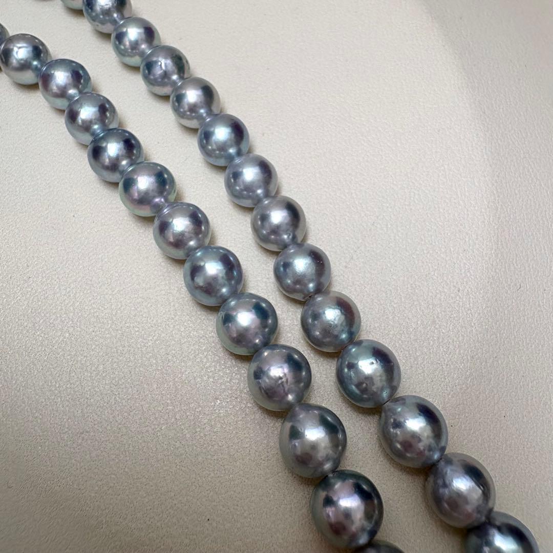 真科研鑑別書★無調色ナチュラルブルーSEIKOアコヤ真珠ネックレス7-7.5mm