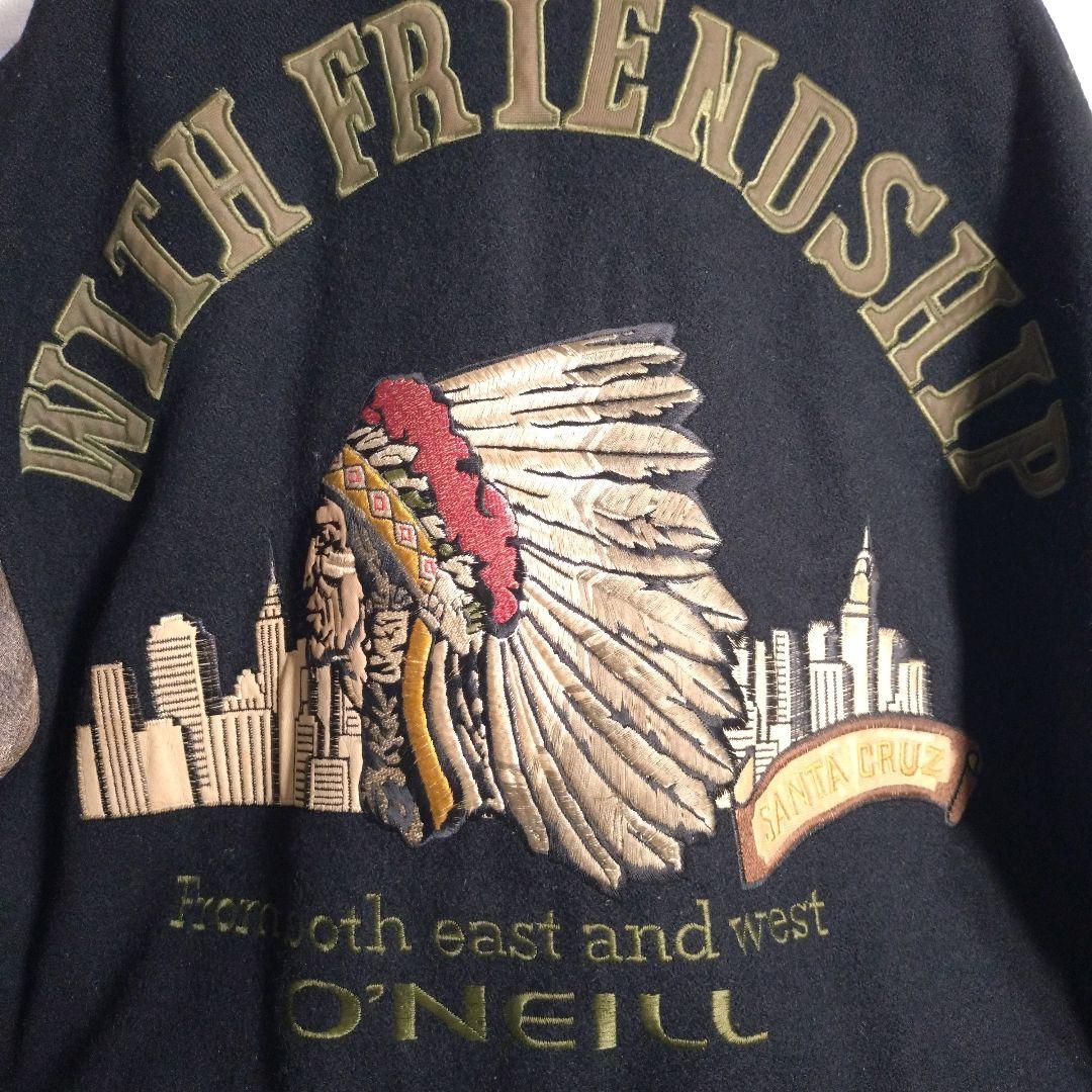 オニール★日本製 総刺繍 インディアン柄 アームレザー 牛革 スタジャン 黒 M