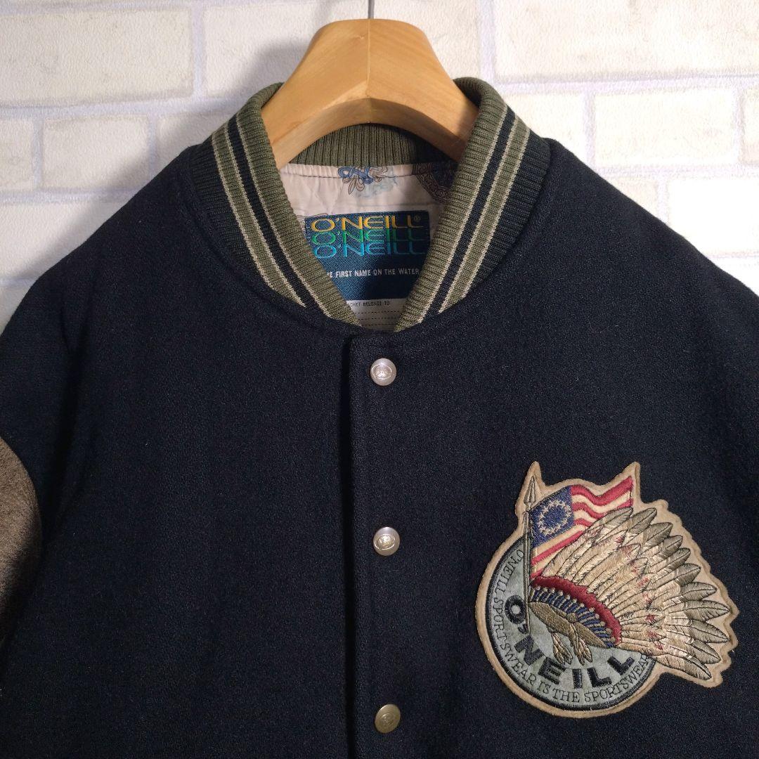 オニール★日本製 総刺繍 インディアン柄 アームレザー 牛革 スタジャン 黒 M