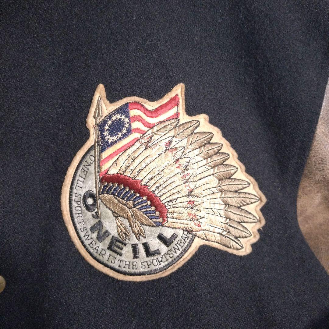 オニール★日本製 総刺繍 インディアン柄 アームレザー 牛革 スタジャン 黒 M