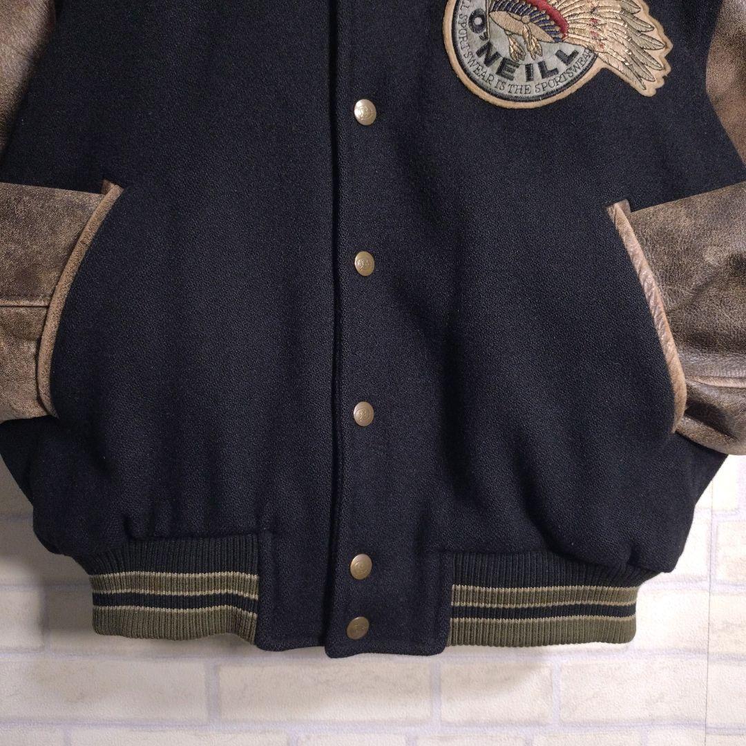 オニール★日本製 総刺繍 インディアン柄 アームレザー 牛革 スタジャン 黒 M