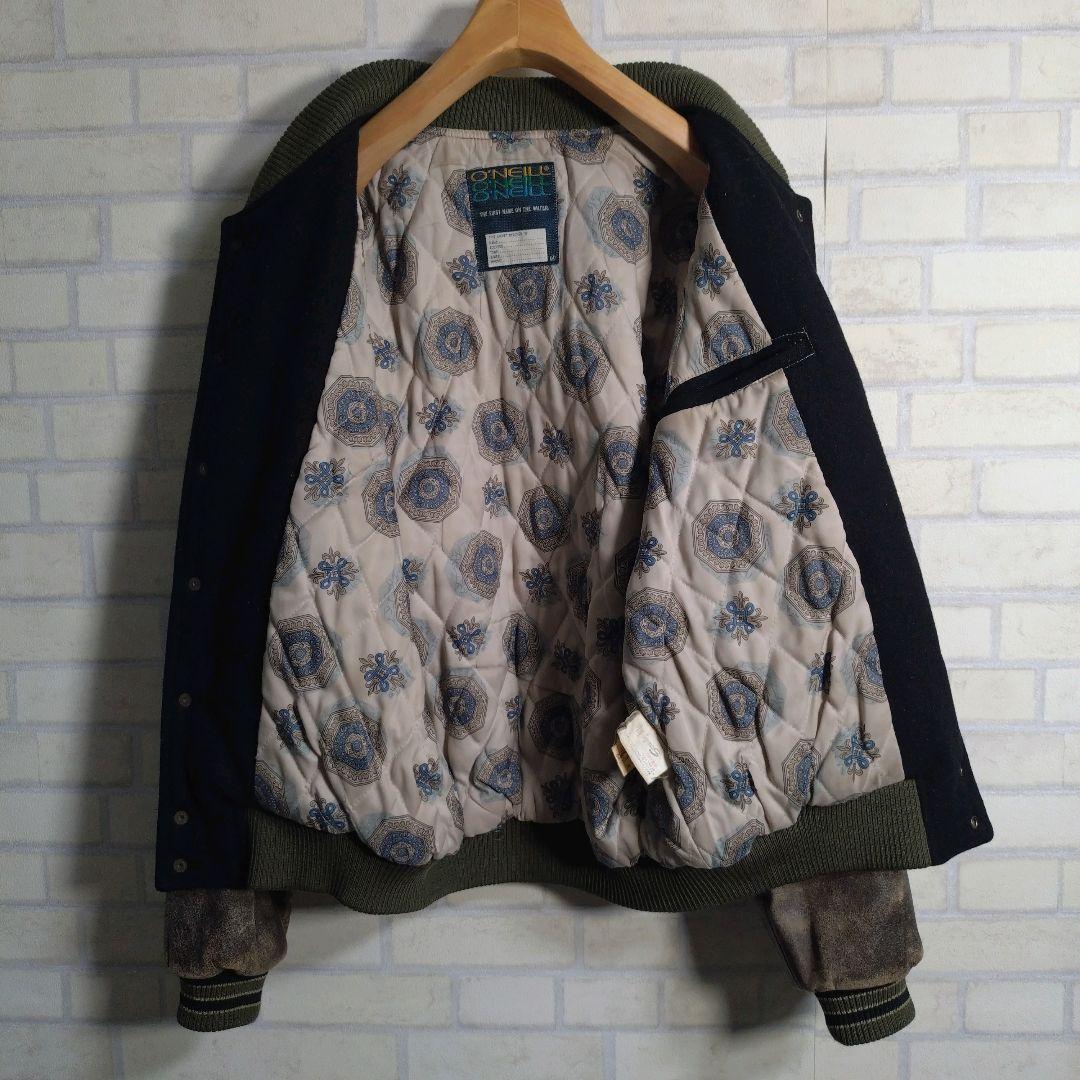 オニール★日本製 総刺繍 インディアン柄 アームレザー 牛革 スタジャン 黒 M