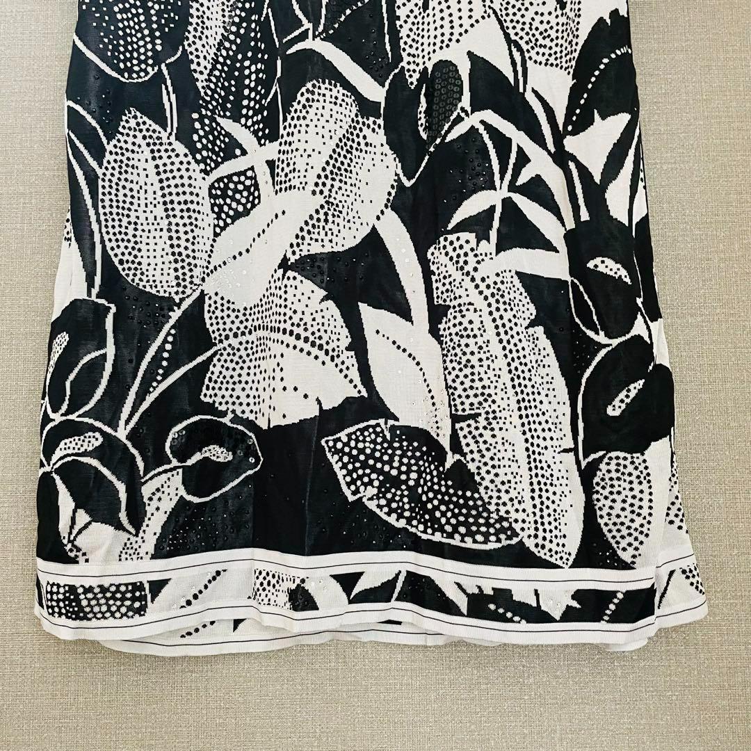 美品✨レオナール 絹100 ラインストーン華やかニットロングチュニック黒系 LL