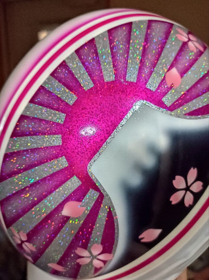 カスタムコルク半　白✘Candyピンク富士日章　七色ラメ