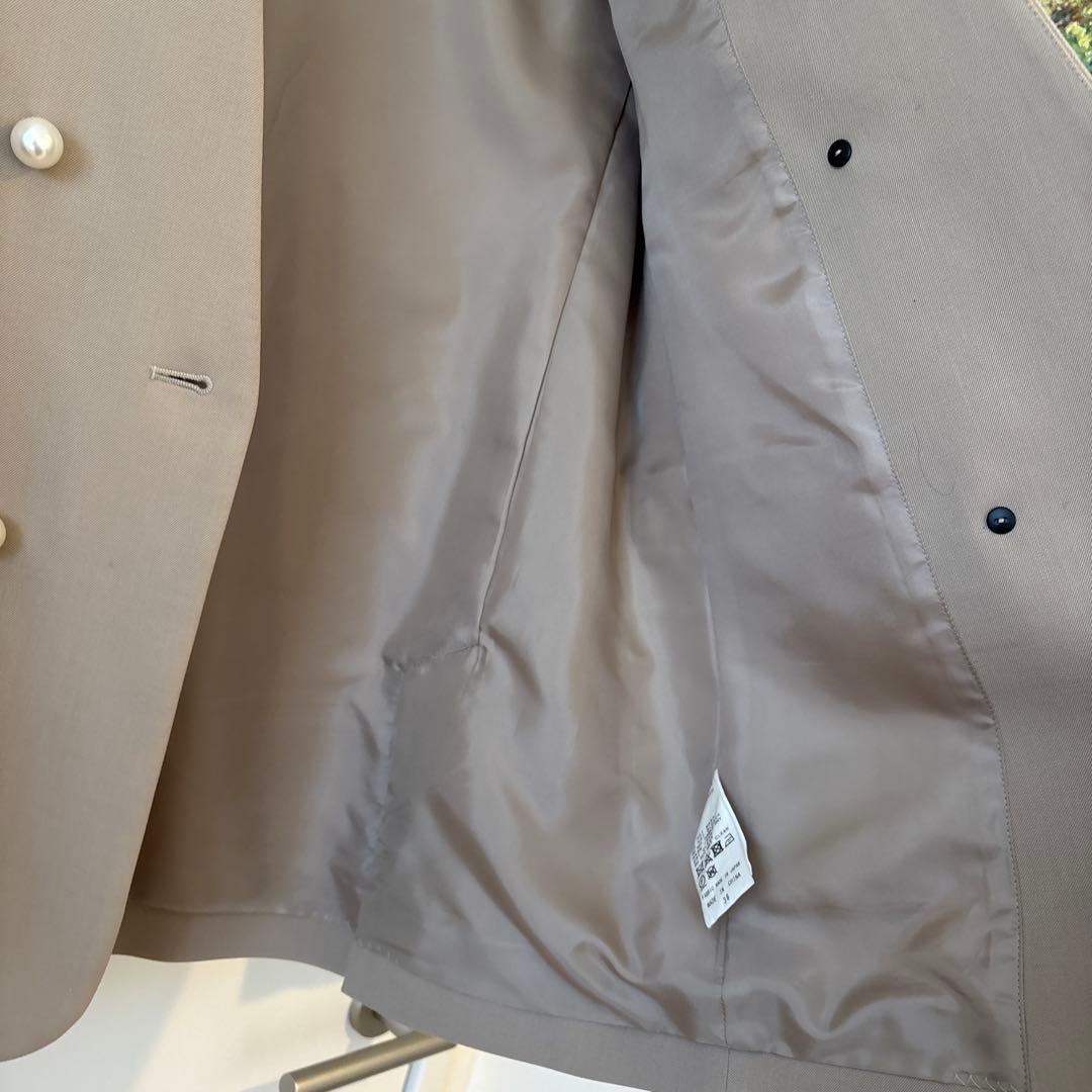 CINOH ノーカラーパールボタンジャケット ダブルブレスト　ベージュ