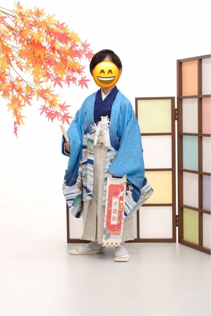 七五三 着物　男の子　5歳　水色　青　白　フルセット