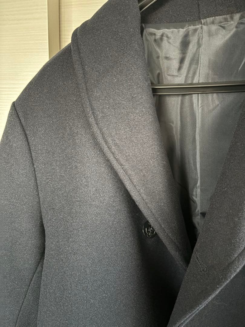 ダブルブレストショールカラーピーコート ダークネイビー　karaku