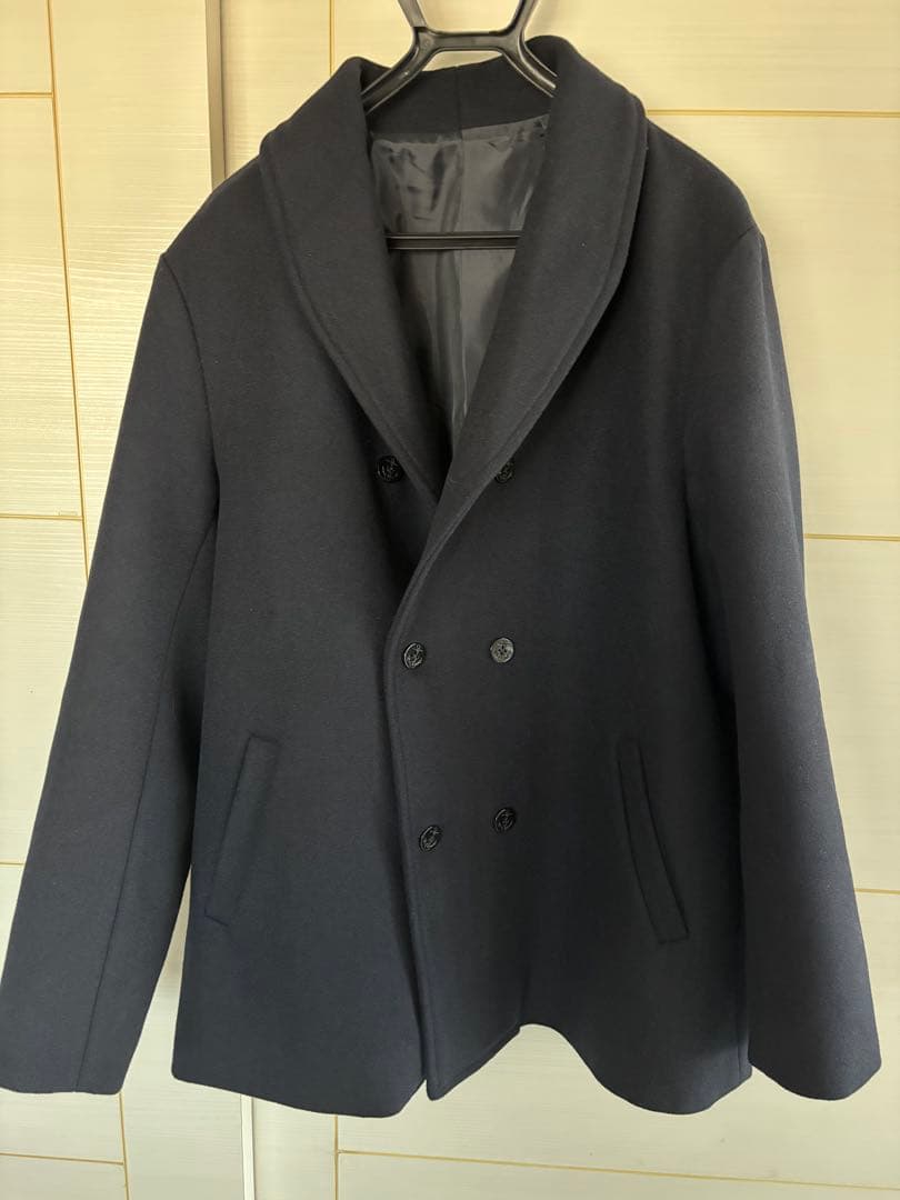 ダブルブレストショールカラーピーコート ダークネイビー　karaku