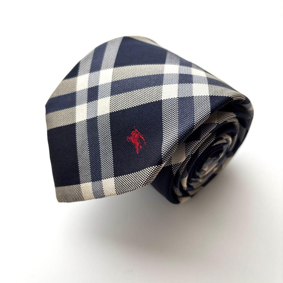 ꧁美品꧂ バーバリーブラックレーベル ネクタイ ホースロゴ チェック ネイビー