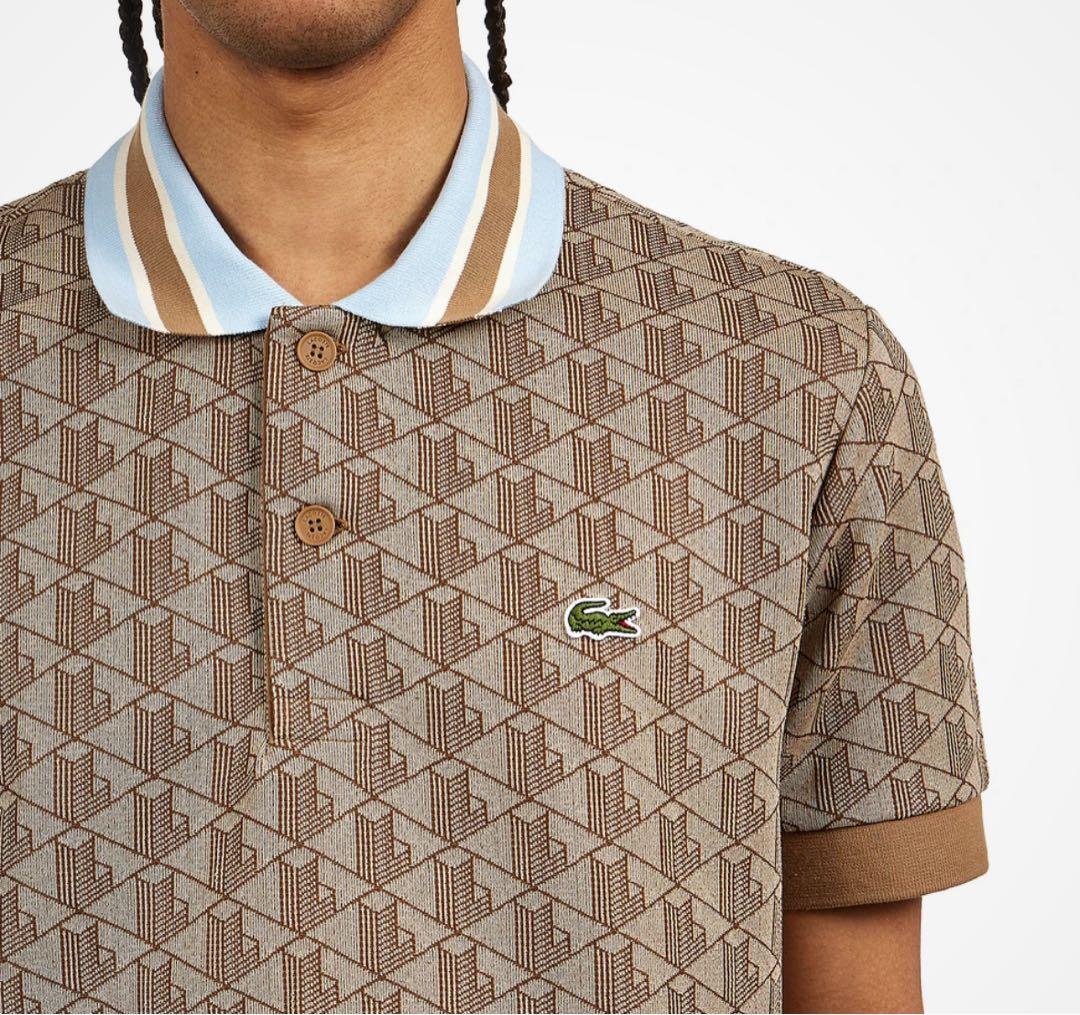 美品 LACOSTE ラコステ モノグラム 半袖ポロシャツ M相当 ブラウン