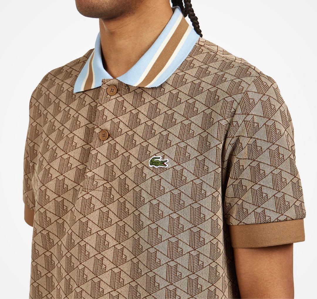 美品 LACOSTE ラコステ モノグラム 半袖ポロシャツ M相当 ブラウン