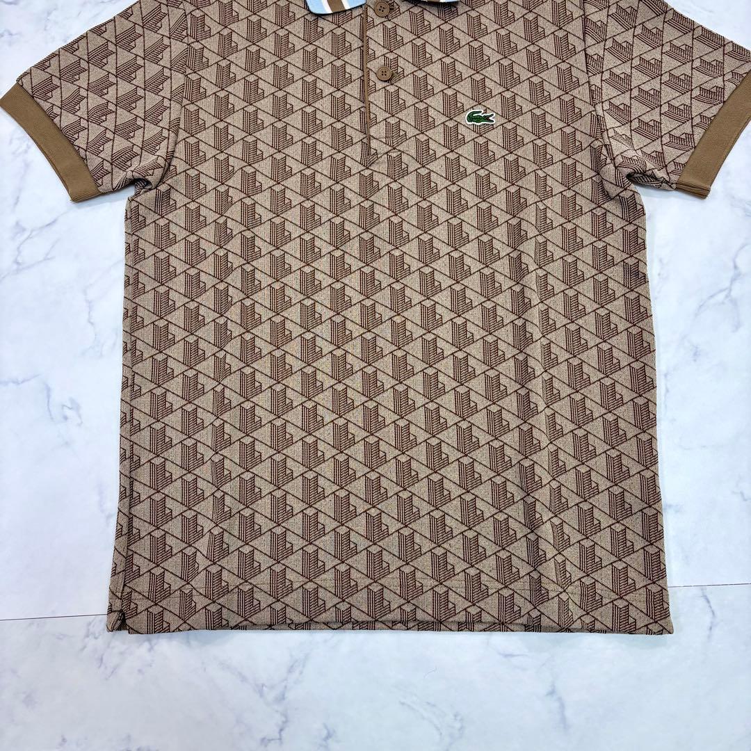 美品 LACOSTE ラコステ モノグラム 半袖ポロシャツ M相当 ブラウン