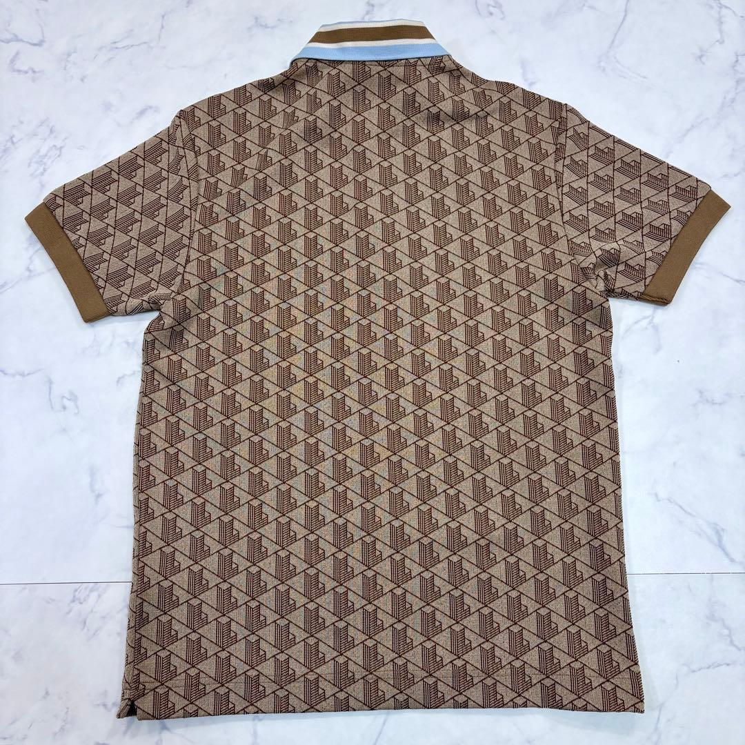 美品 LACOSTE ラコステ モノグラム 半袖ポロシャツ M相当 ブラウン