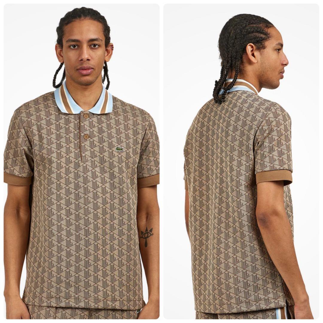 美品 LACOSTE ラコステ モノグラム 半袖ポロシャツ M相当 ブラウン