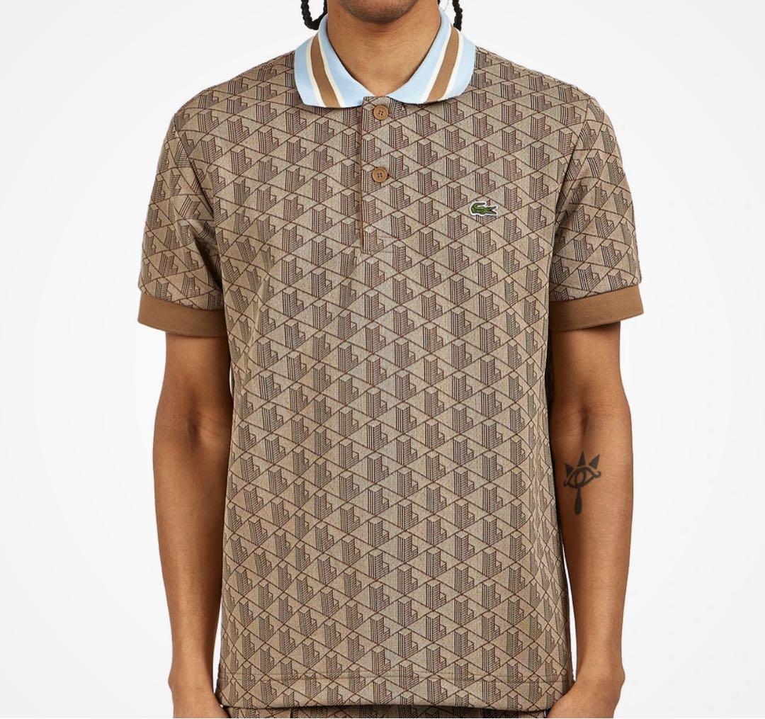 美品 LACOSTE ラコステ モノグラム 半袖ポロシャツ M相当 ブラウン