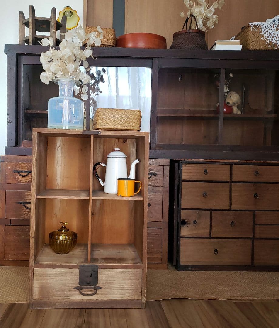 アンティーク 古い枡棚 古家具 引き出し 棚　収納棚 ディスプレイ