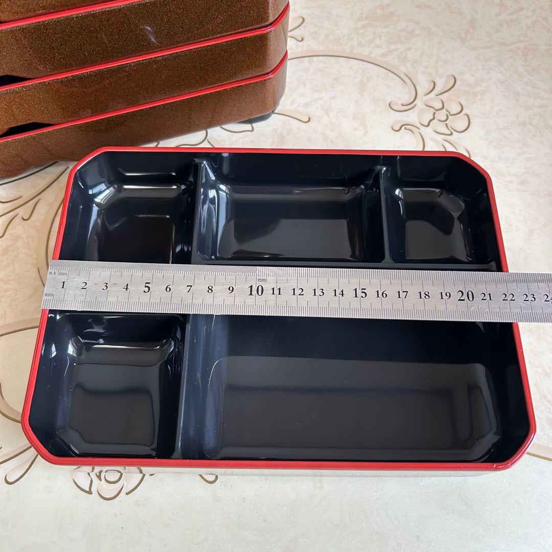 漆器　幕の内弁当箱　弁当箱　松花堂弁当　蓋付き仕切り付き皿　長角鉢　金彩