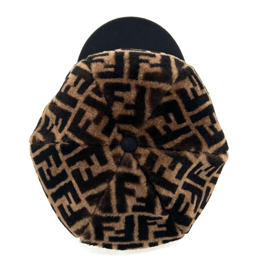 FENDI フェンディ　キャップ　ズッカ　ウール　ボア　ファー　キャスケット