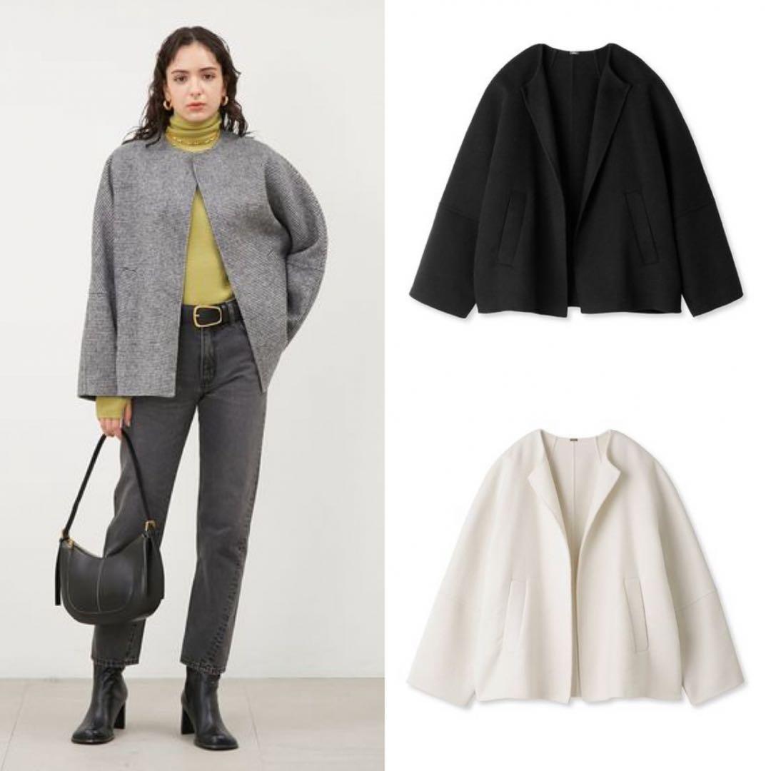 ひ*様 ミラオーウェン　ノーカラーリバーショートコート