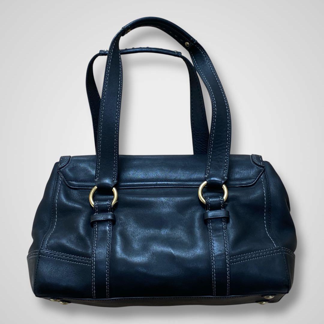 バッグ COACH leather turn lock tote bag black