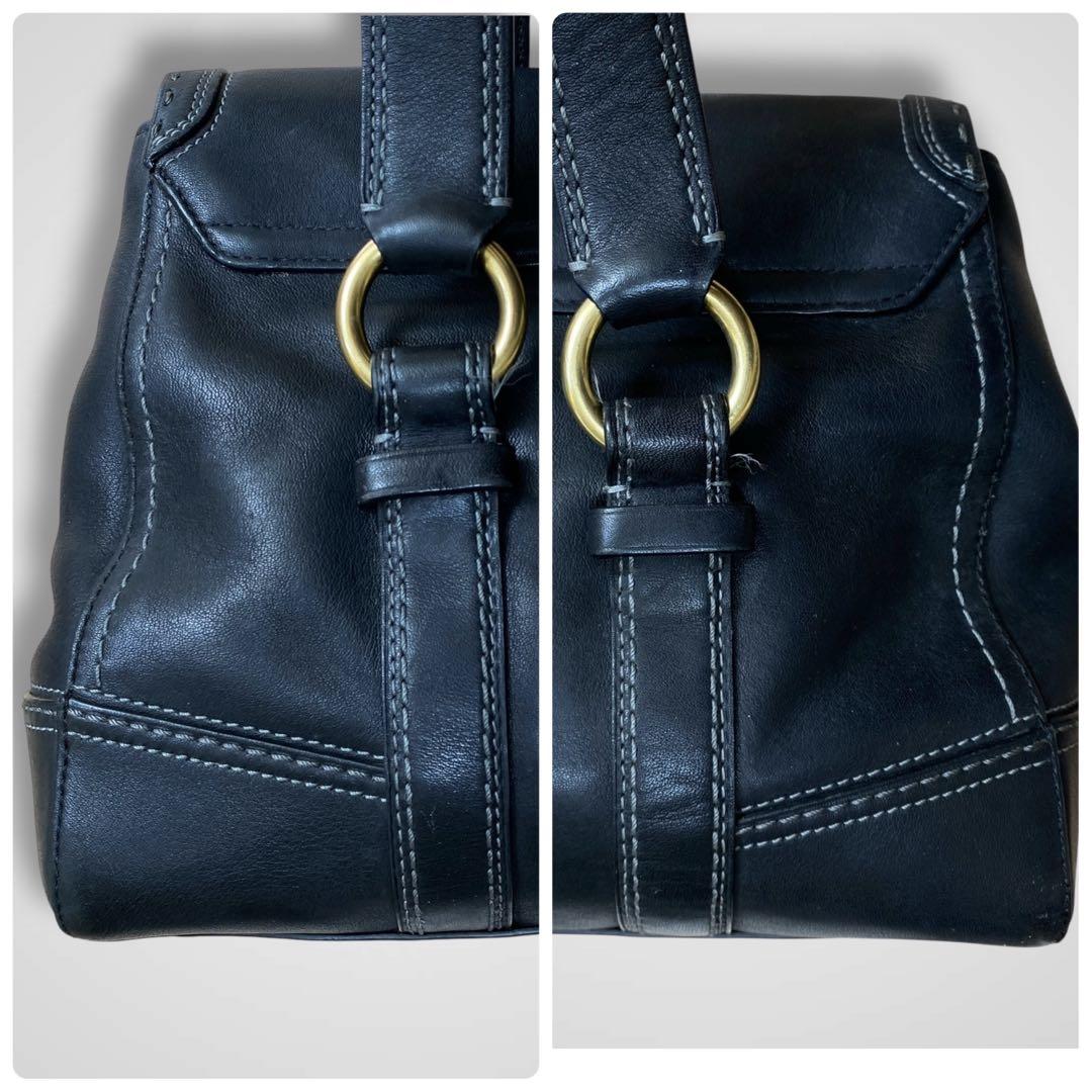 バッグ COACH leather turn lock tote bag black