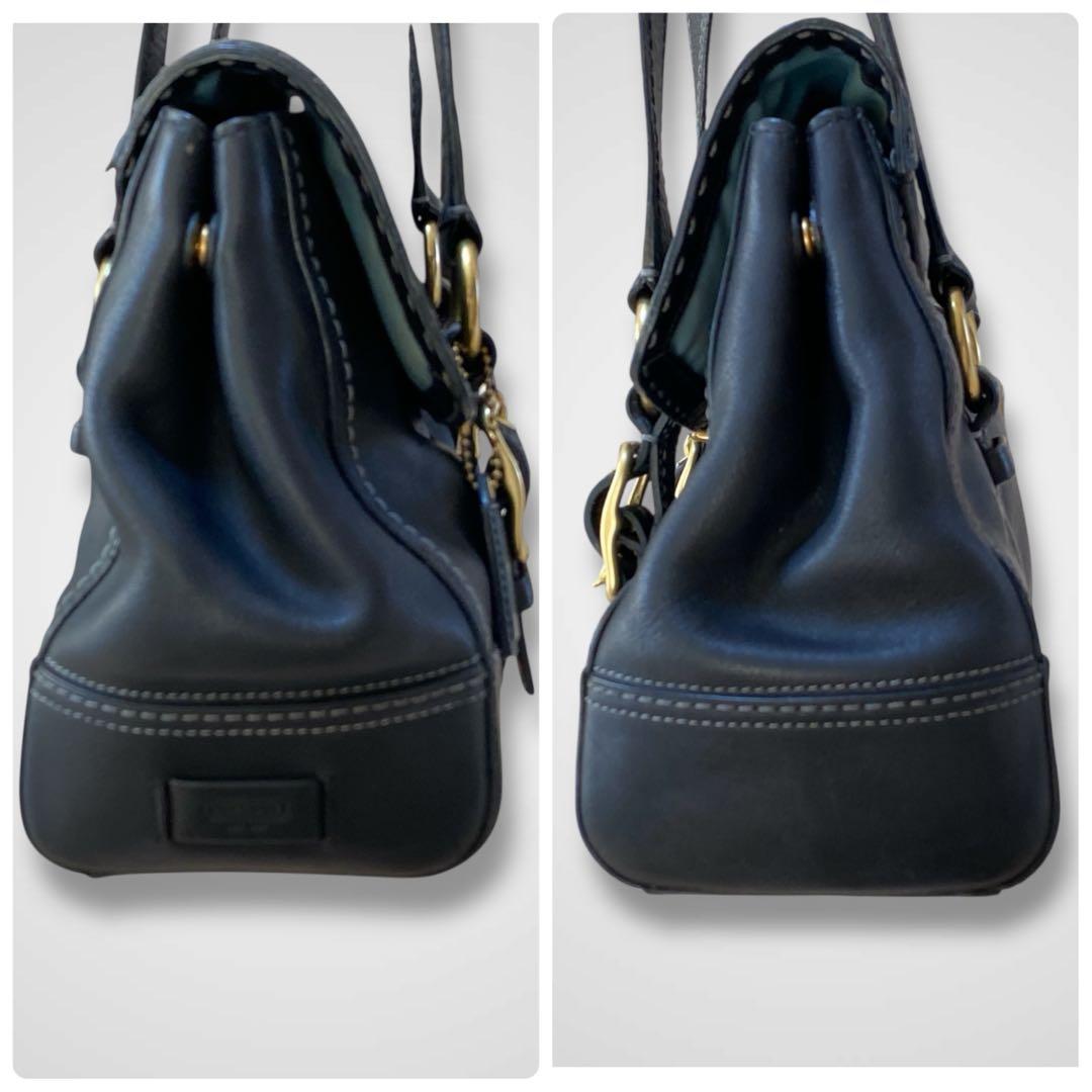 バッグ COACH leather turn lock tote bag black