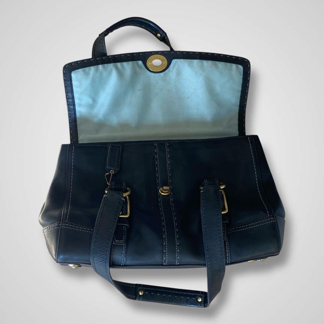 バッグ COACH leather turn lock tote bag black