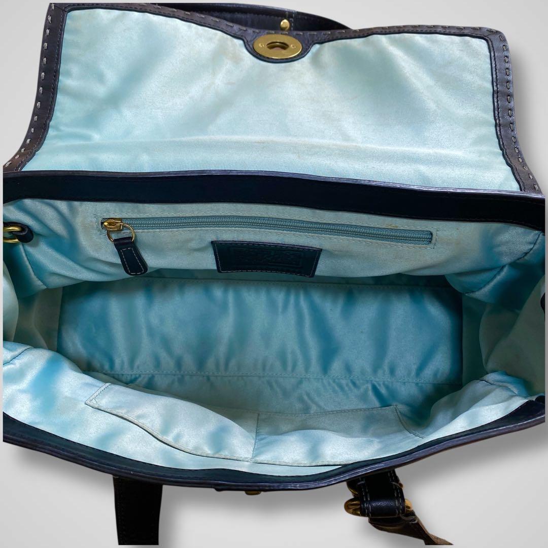 バッグ COACH leather turn lock tote bag black