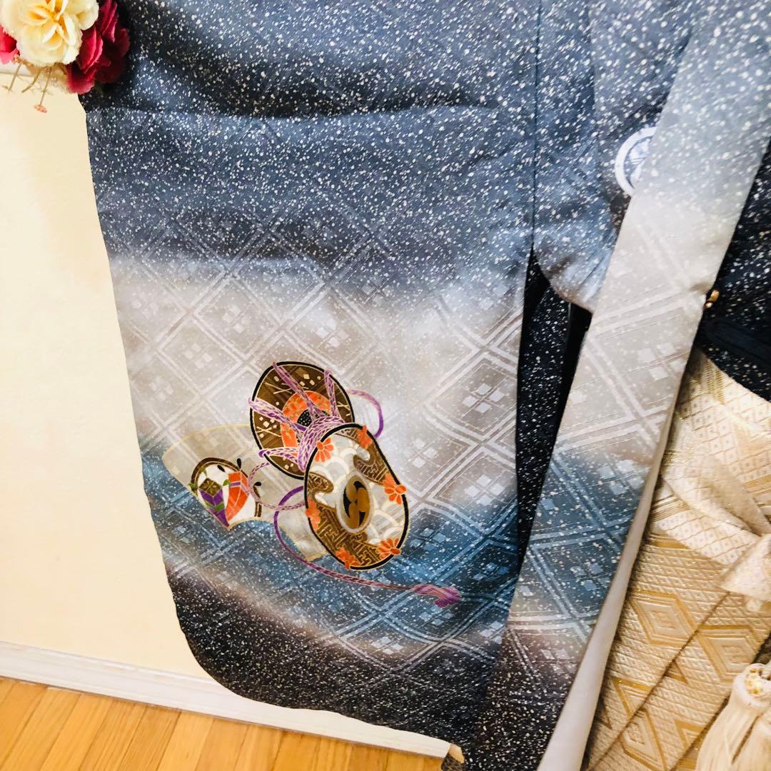 七五三 五歳‼️キッズモデル撮影一回美品淡い青系に鷹柄‼️ラメ暈し 完全フルセット‼️