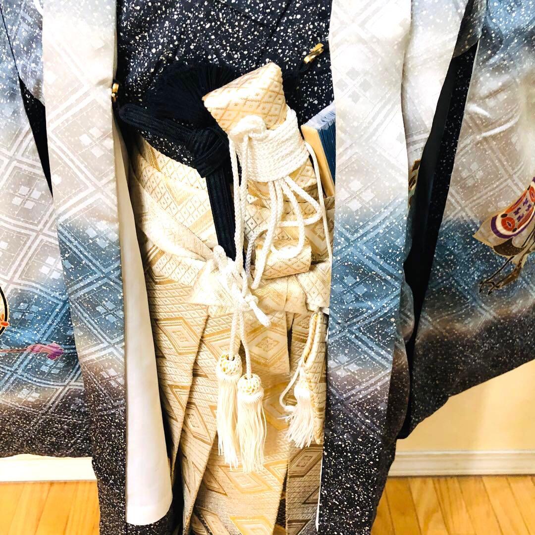 七五三 五歳‼️キッズモデル撮影一回美品淡い青系に鷹柄‼️ラメ暈し 完全フルセット‼️