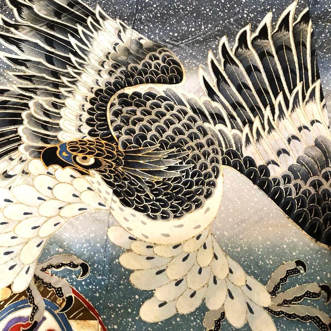 七五三 五歳‼️キッズモデル撮影一回美品淡い青系に鷹柄‼️ラメ暈し 完全フルセット‼️