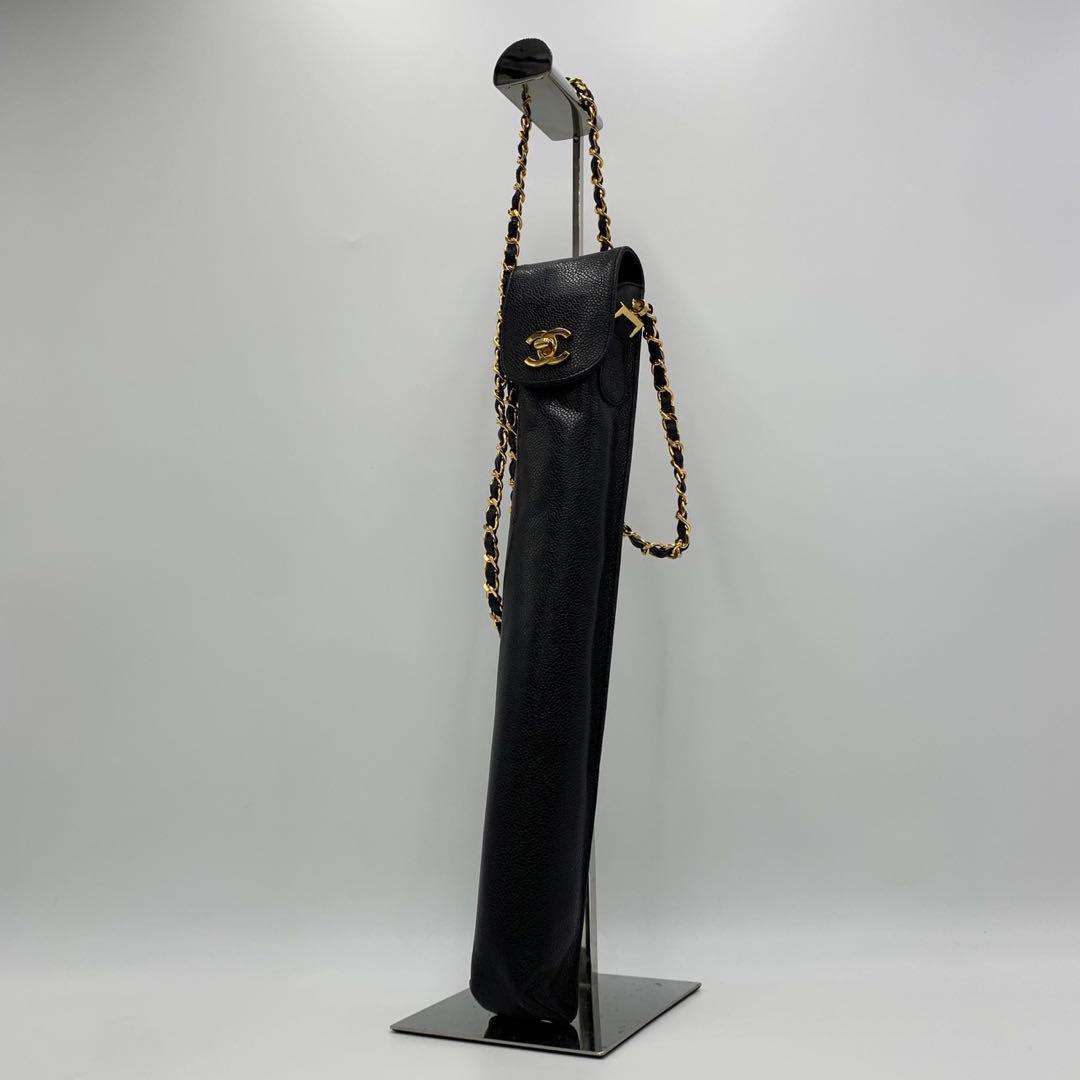 ［極美品］シャネル　折り畳み傘　キャビアスキン　チェーンショルダーケース