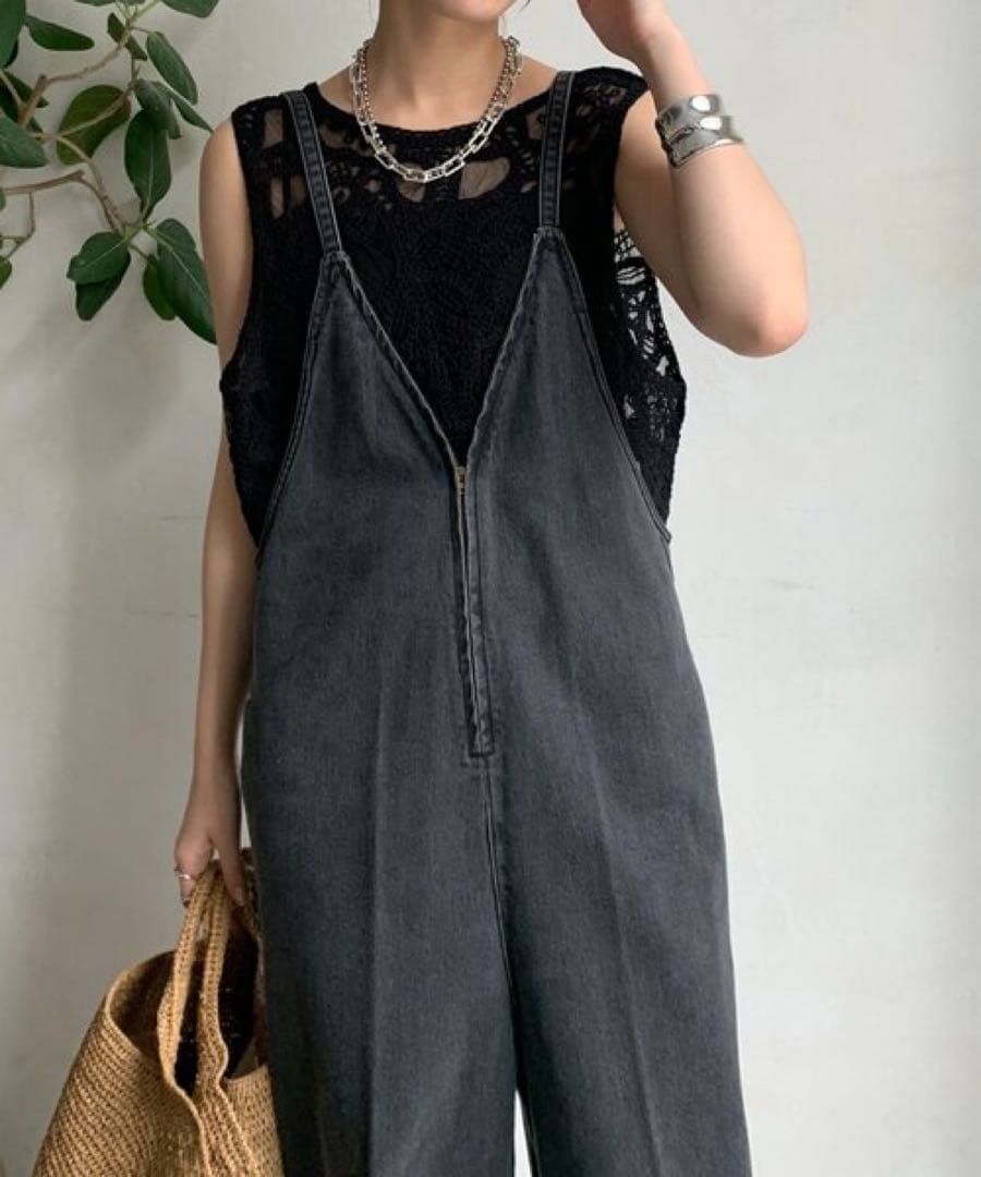 DouDou 細紐デニムフロントジップサロペット ♡